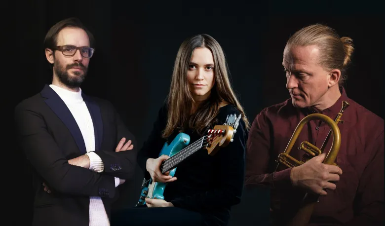 David Helbock & Julia Hofer "Faces of Night" feat. Lorenz Raab  Pianist David Helbock und Bassistin / Cellistin Julia Hofer haben viel gemeinsam. Beide sind verspielt, neugierig und experimentieren gerne. Und beide denken perfektionistisch. Das ist eine musikalische Kombination, die sich ausgeht. „Ich war auf der Suche nach einem neuen Gegenüber für eine kleine Besetzung“, erzählt David Helbock, „denn mein letztes Projekt ‚Austrian Syndicate‘ ist zwar eine Herzensangelegenheit, aber auch sehr aufwändig, mit